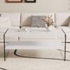 Modern Double Rectangular Coffee Table With Storage Function And Transparent Tempered Glass - White - Image 5