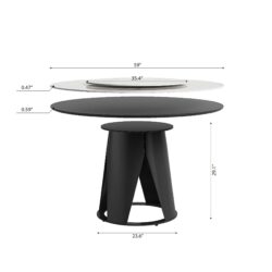 Modern Sintered Stone Dining Table With Round Turntable Metal Pedestal And 8 Chairs - White