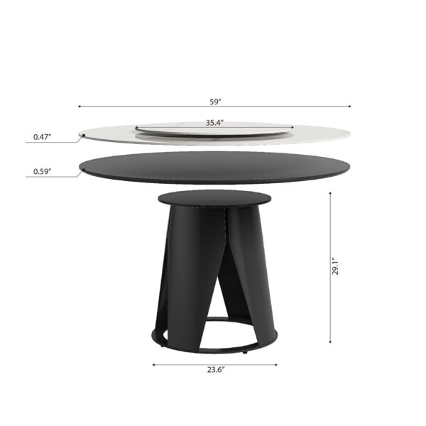 Modern Sintered Stone Dining Table With Round Turntable Metal Pedestal And 8 Chairs - White