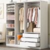Doorless Storage Wardrobe For Dedroom With Shelves And 3 Drawers - White - Image 15