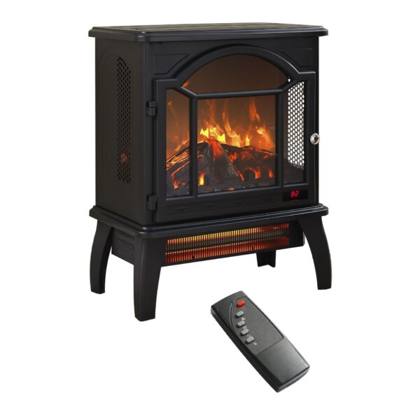 18" 3D Flame Electric Infrared Quartz Fireplace Stove With Remote Control - Antique Black