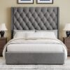 Tall Headboard Upholstered Queen Size Bed With Handmade Deep Button Tufted, Box Spring Needed, Velvet - Gray - Image 2