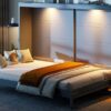 Queen Size Murphy Wall Bed Modern Design With LED Lights - Gray - Image 20