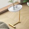 C-Shaped Side Table, Small Sofa Table For Cough, Bedroom - White / Gold - Image 8