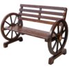 Rustic Country 2 Person Wooden Wagon Wheel Bench With Slatted Seat And Backrest - Brown - Image 10
