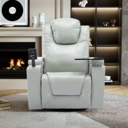 270° Swivel Power Recliner Individual Seat Home Theater Recliner With Surround Sound, Cup Holder, Removable Tray Table, Hidden Arm Storage For Living Room - Gray