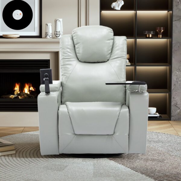 270° Swivel Power Recliner Individual Seat Home Theater Recliner With Surround Sound, Cup Holder, Removable Tray Table, Hidden Arm Storage For Living Room - Gray