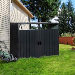 Garbage Bin Shed Stores 2 Trash Cans Metal Outdoor Bin Shed For Garbage Storage, Stainless Galvanized Steel, Bin Shed For Garden Yard Lawn - Charcoal