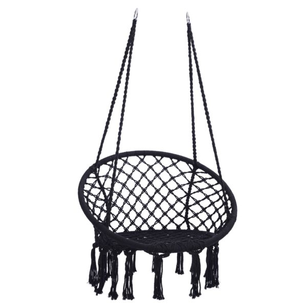 Macrame Hanging Hammock Chair, Cotton Rope Swing For Indoor And Outdoor Use, 330 Lbs Capacity - Black