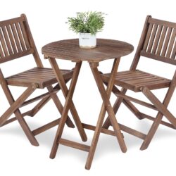 3 Piece Acacia Bistro Set, Folding Patio Furniture For Garden Backyard Balcony Porch With 1 Coffee Table And 2 Foldable Chairs - Natural Stained