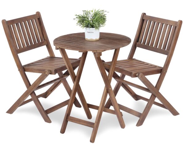 3 Piece Acacia Bistro Set, Folding Patio Furniture For Garden Backyard Balcony Porch With 1 Coffee Table And 2 Foldable Chairs - Natural Stained