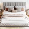 Queen Size Upholstered Bed With Sensor Light And Headboard, Floating Platform Bed - Gray - Image 14