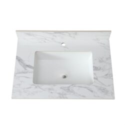 Elegant Bathroom Vanity Top With Rectangular Ceramic Sink And Backsplash - White