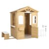 Wooden Playhouse For Kids Outdoor With Working Door, Windows, Mailbox, Bench, Flowers Pot Holder - Natural - Image 10