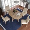 5 Piece Farmhouse Dining Table Set Wood Round Extendable Dining Table And 4 Upholstered Dining Chairs - Natural Wash - Image 2