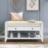 Multipurpose Entryway Shoe Rack With Cushioned Seat And Drawers Storage Bench - White - Image 3