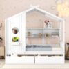 Full Size House Bed With 2 Drawers, Kids Bed With Storage Shelf - White - Image 2