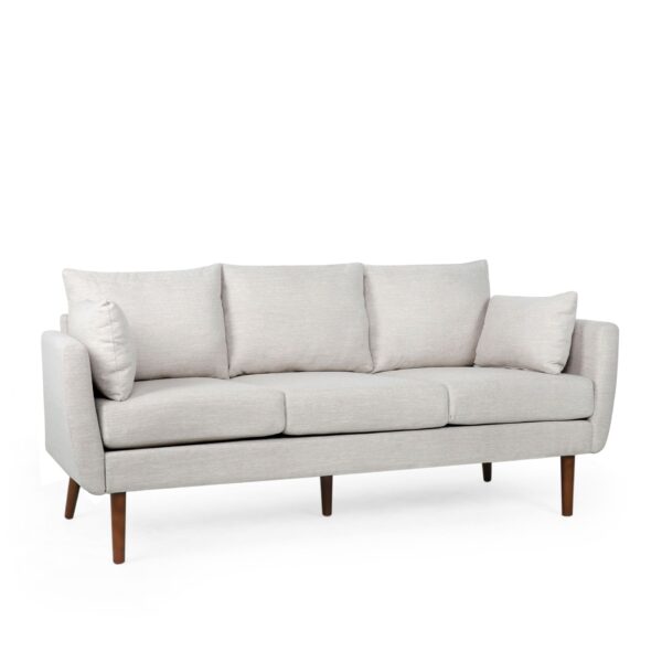 Diaphanous - Upholstered 3 Seater Sofa With 2 Accent Pillows And Wood Legs - Beige