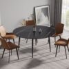 Modern Man-Made Stone Round Metal Dining Table-Position For 6 People - Black - Image 11