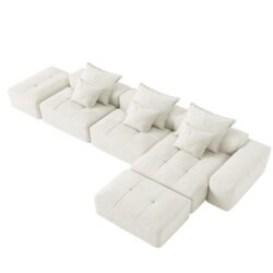 Modern Oversized Modular Sectional Sofa, Sparkling Chenille Fabric Soft Cushion Sofa With 6 Pillows, 6 Pieces Diy Combination Tufted Sofa, No Assembly Required - Beige
