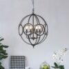 4 Light Metal Chandelier, Hanging Light Fixture With Adjustable Chain For Kitchen, Bulb Not Included - Black - Image 4