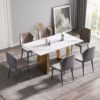 63" Modern Artificial Stone White Straight Edge Golden Metal Leg Dining Table - White / Gold - Image 2
