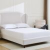 Windsor - Queen Tall Headboard Upholstered Wingback, Premium Textured, Minimalist Designs No Box Spring Needed - Ivory - Image 14