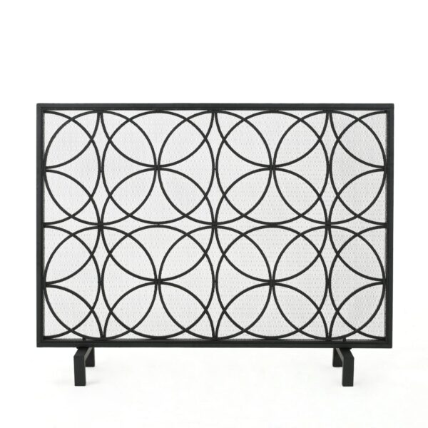 Thayer - Single Panel Iron Fireplace Screen With Geometric Pattern - Black