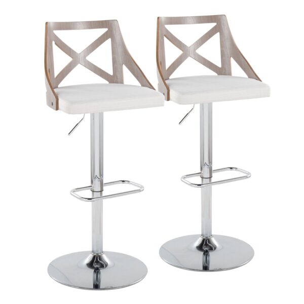 Charlotte - Farmhouse Adjustable Height Barstool With Swivel Rounded Rectangle Footrest (Set of 2) - Chrome / Light Gray / Cream
