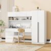 2 Door Storage Desk Wardrobe For Bedroom With Shelves And Drawers - White - Image 12