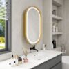 Oval Medicine Cabinet Mirror Bathroom Mirror With Storage Wall Mounted Medicine Mirror Cabinet With LED - Golden - Image 5