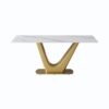 70.84" Modern Artificial Stone Panel V-Shaped Metal Legs, Can Accommodate 6-8 People - White / Gold - Image 4