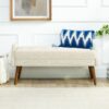 Modern Living Room Bench With Looped Yarn Fabric Soft Cushion Irregular Geometric Armrests Rubber Wooden Legs - Beige - Image 3