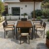 7 Piece Outdoor Patio Wicker Dining Set Patio Wicker Furniture Dining Set With Top - Brown / Cream - Image 7