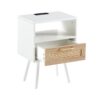 15.75" Rattan End Table With Power Outlet & USB Ports, Modern Nightstand With Drawer And Solid Wood Legs, Side Table For Living Room, Bedroom - White - Image 10