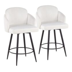 Dahlia - Contemporary Fixed Height Counter Stool With Round Footrest (Set of 2) - Matte Black / Cream / Gold