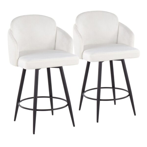 Dahlia - Contemporary Fixed Height Counter Stool With Round Footrest (Set of 2) - Matte Black / Cream / Gold