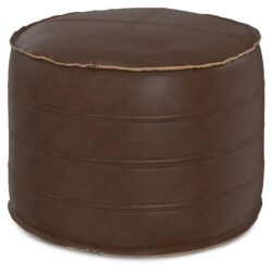 Brody - Round Pouf - Distressed Dark Brown