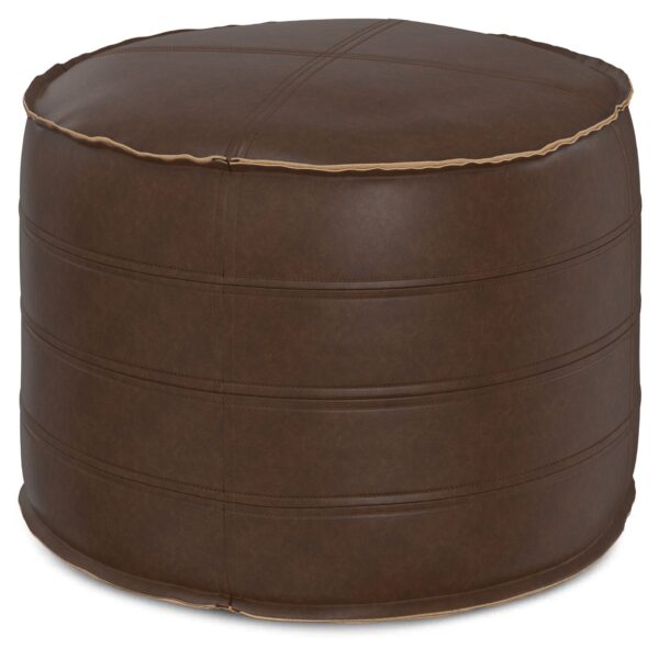 Brody - Round Pouf - Distressed Dark Brown