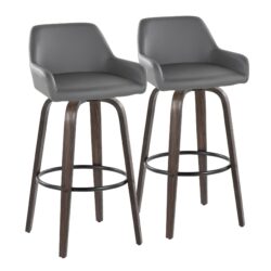 Daniella - Contemporary Fixed Height Barstool With Swivel With Round Footrest (Set of 2) - Walnut / Gray