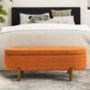 Stylish Ottoman Oval Storage Bench With Rubber Wood Legs - Orange - Image 3