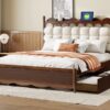 Queen Size Storage Platform Bed, With 2 Big Drawers, Twin Long Size Trundle, One Set Of Sockets & USB Ports - Walnut - Image 16