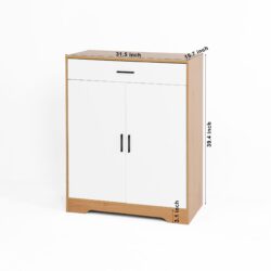 Freestanding Wooden Shoe Cabinet Organizer With Adjustable Shelves And Drawer - Natural / White