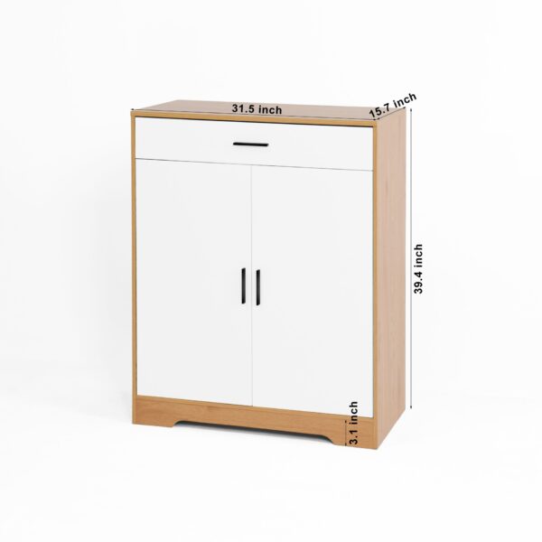 Freestanding Wooden Shoe Cabinet Organizer With Adjustable Shelves And Drawer - Natural / White