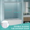 Double Sliding Bathtub Shower Door, Semi Frameless Bypass Tub Door, 1 / 4" 6Mm Tempered Glass With Explosion Proof Film, Adjustable Aluminum Alloy Frame 24D03 T60Bnx - Brushed Nickel - Image 4