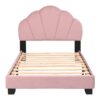 Upholstered Twin Size Platform Bed For Kids Wooden Bed Frame With Slatted Bed Base No Box Spring Needed Cute Bed Frame With Shell Design Headboard - Pink - Image 10