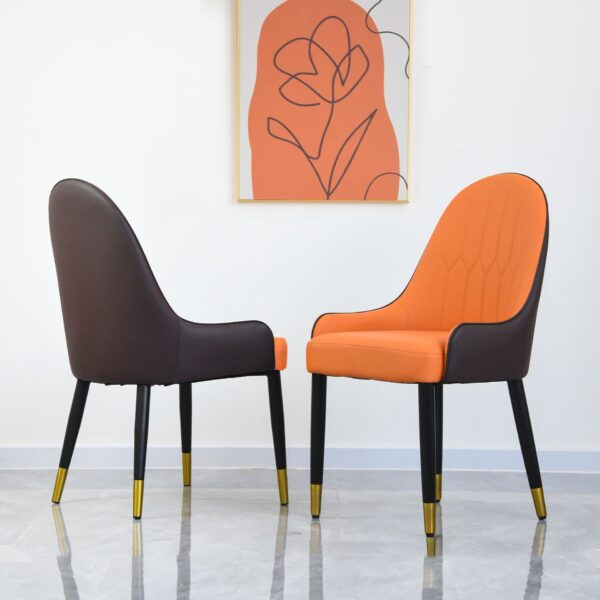 Modern Sponge-Filled Dining Chair, Solid Wood Metal Legs, Suitable For Restaurants, Living Rooms And Rooms (Set of 2) - Orange / Dark Brown