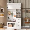 Modern Entryway Bench With Coat Rack, 3 Shelves And Drawers, 3 Sturdy Hooks, Wide Hall Tree With Storage Bench For Hallway - White - Image 4