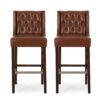 Solstara - Upholstered Leather Dining Barstool With Button Tufted And Wing Back - Light Brown - Image 4