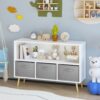 Kids Bookcase With Collapsible Fabric Drawers, Children's Book Display, Toy Storage Cabinet Organizer - White / Gray - Image 2